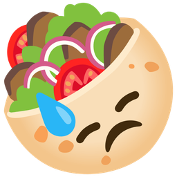 downcast face with sweat and stuffed flatbread