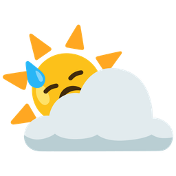downcast face with sweat and sun behind cloud