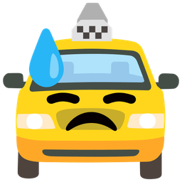 Downcast face with sweat and Taxi