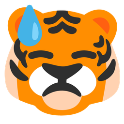downcast face with sweat and tiger face