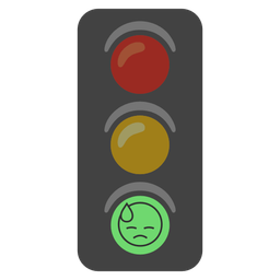 Downcast face with sweat and Vertical traffic light