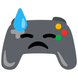 Downcast face with sweat and Video game