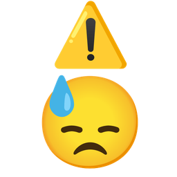 downcast face with sweat and warning