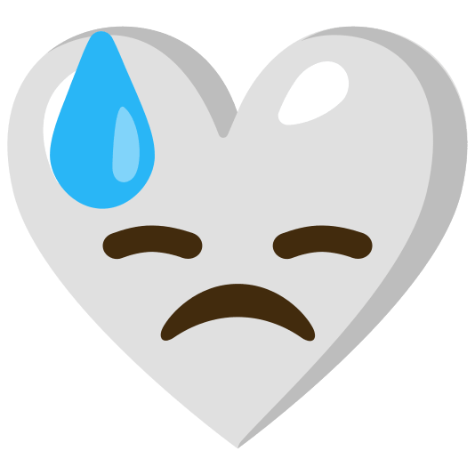 Downcast face with sweat and White heart