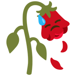 downcast face with sweat and wilted flower