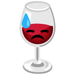 downcast face with sweat and wine glass