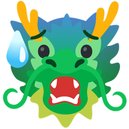 dragon and anxious face with sweat