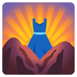 dress and sunrise over mountains