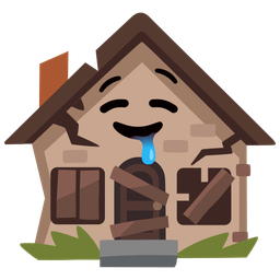 drooling face and derelict house