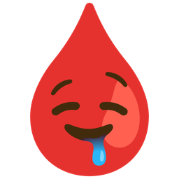 drooling face and drop of blood