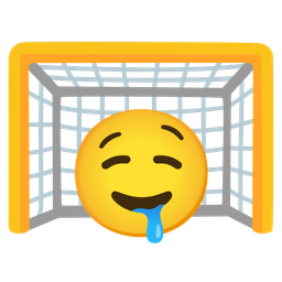 drooling face and goal net