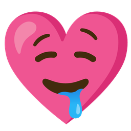 drooling face and heart with ribbon