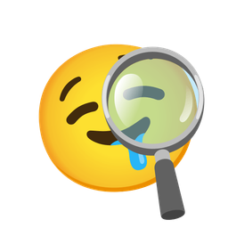 drooling face and magnifying glass tilted right