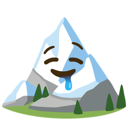 drooling face and snow-capped mountain