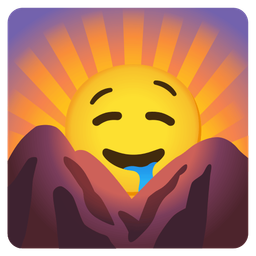 drooling face and sunrise over mountains