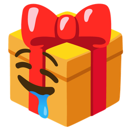 drooling face and wrapped gift