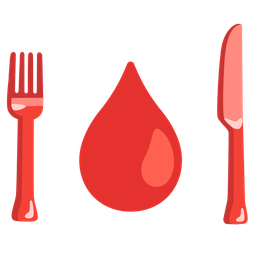 drop of blood and fork and knife with plate