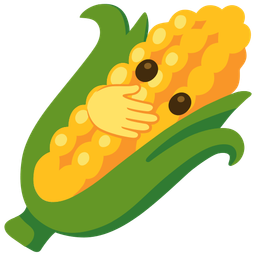 ear of corn and face with open eyes and hand over mouth