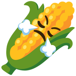 ear of corn and face with steam from nose