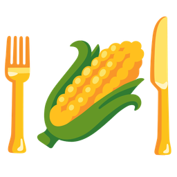 ear of corn and fork and knife with plate