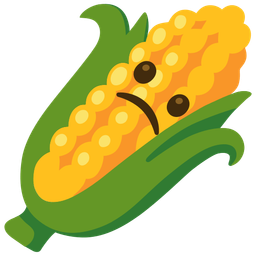 ear of corn and slightly frowning face