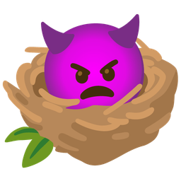 empty nest and angry face with horns