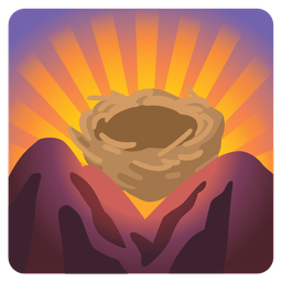 empty nest and sunrise over mountains