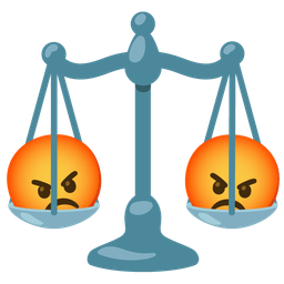 enraged face and balance scale