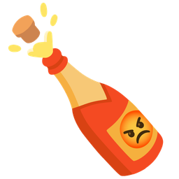 enraged face and bottle with popping cork