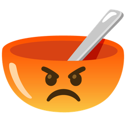 enraged face and bowl with spoon