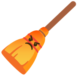 enraged face and broom