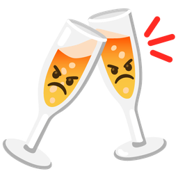 enraged face and clinking glasses