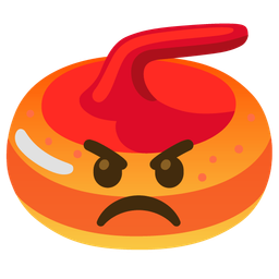 enraged face and curling stone