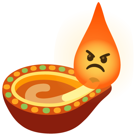 Enraged face and Diya lamp