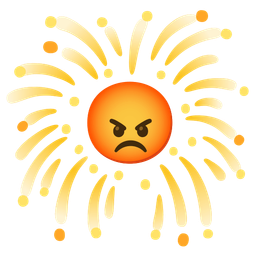 enraged face and fireworks