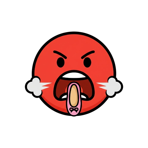 Enraged face and Flat shoe