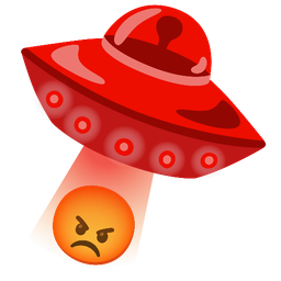 enraged face and flying saucer