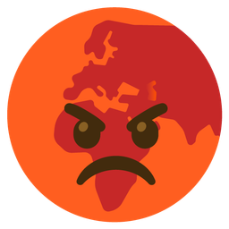 enraged face and globe showing Europe-Africa