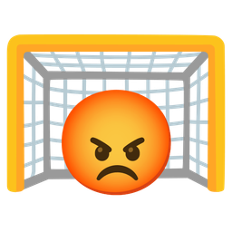 enraged face and goal net