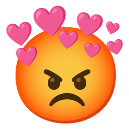 enraged face and heart with arrow