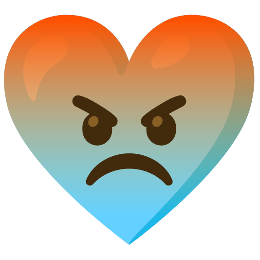 Enraged face and Light blue heart