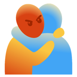 enraged face and people hugging