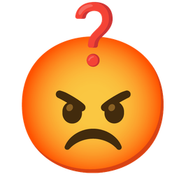 enraged face and red question mark