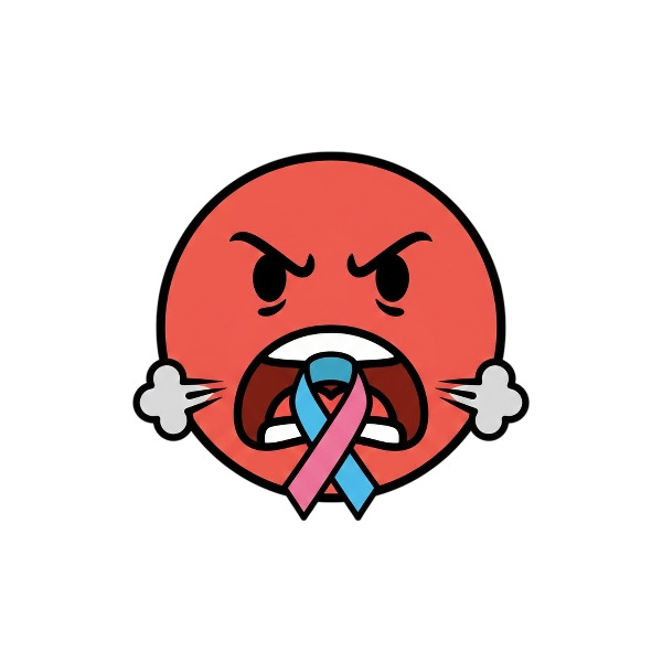 Enraged face and Reminder ribbon