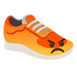enraged face and running shoe