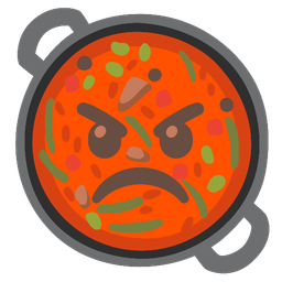 enraged face and shallow pan of food