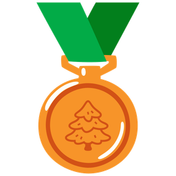 evergreen tree and 3rd place medal