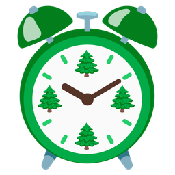 evergreen tree and alarm clock
