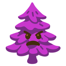 evergreen tree and angry face with horns