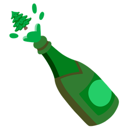 evergreen tree and bottle with popping cork